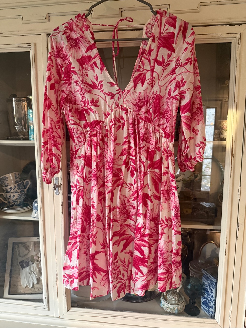 H&M White Mini Dress with Pink Floral Print